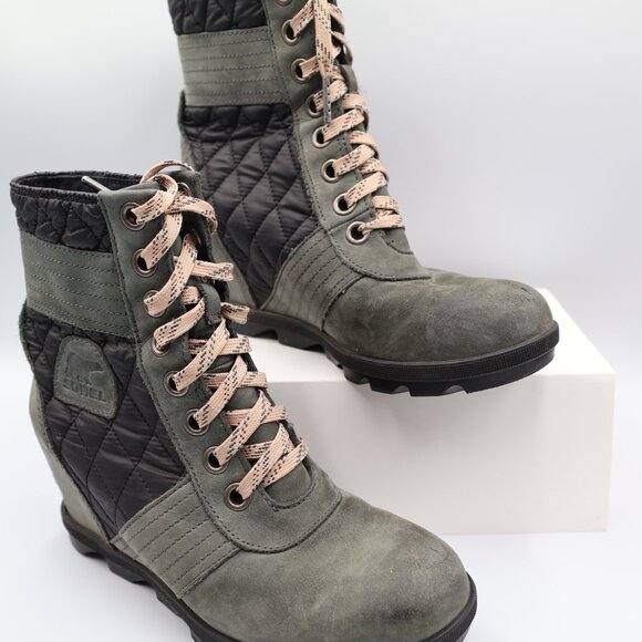 Sorel Women’s Lexie Wedge Waterproof Leather Bootie Olive Size 8.5 - Picture 4 of 11